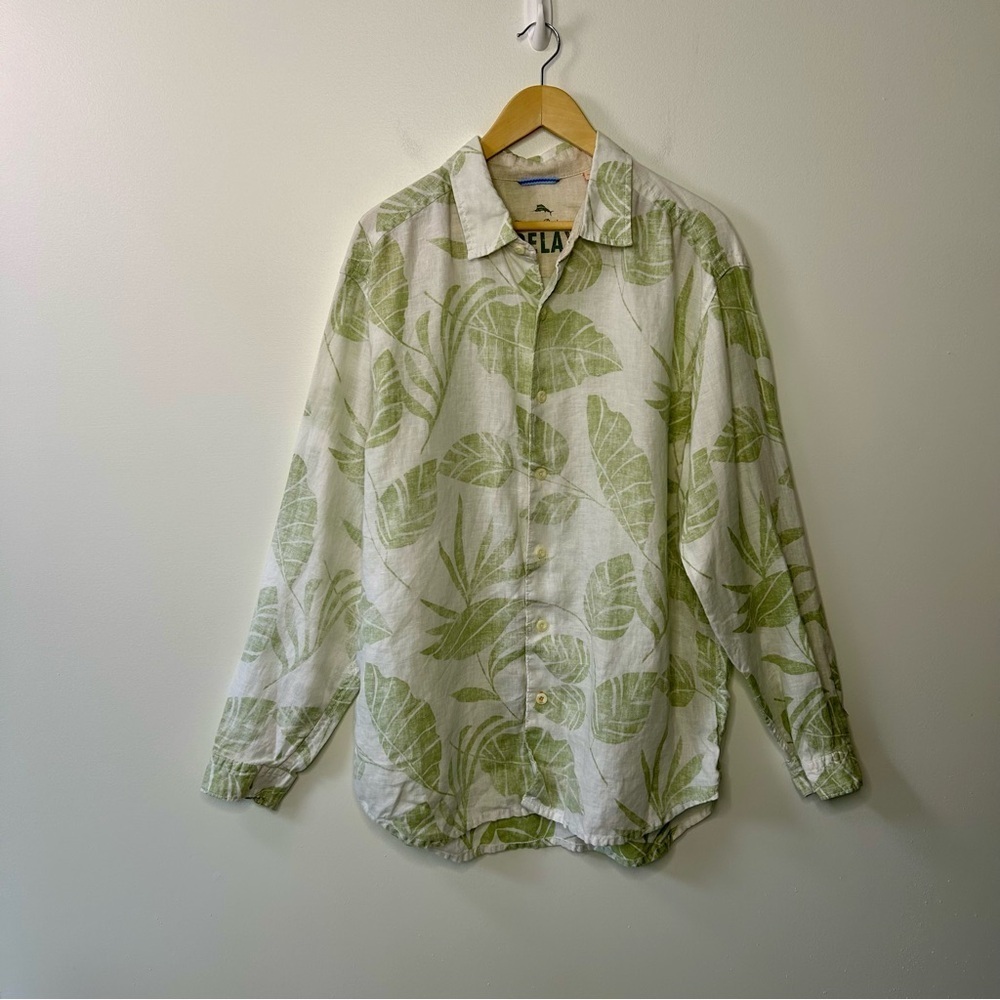 Tommy Bahama Relax Linen Long Sleeve Button Down Shirt fig leaves